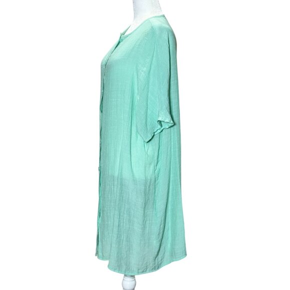 Womens Size M/L Mint Green Button-Front Dress With Sleeves Peasant blouse Boho - Picture 3 of 5